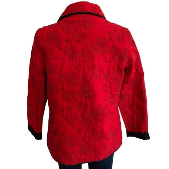 Vintage Analogy Embroidered Quilted Snap Button Down Coat Soft Shell Jacket Size - Picture 7 of 10